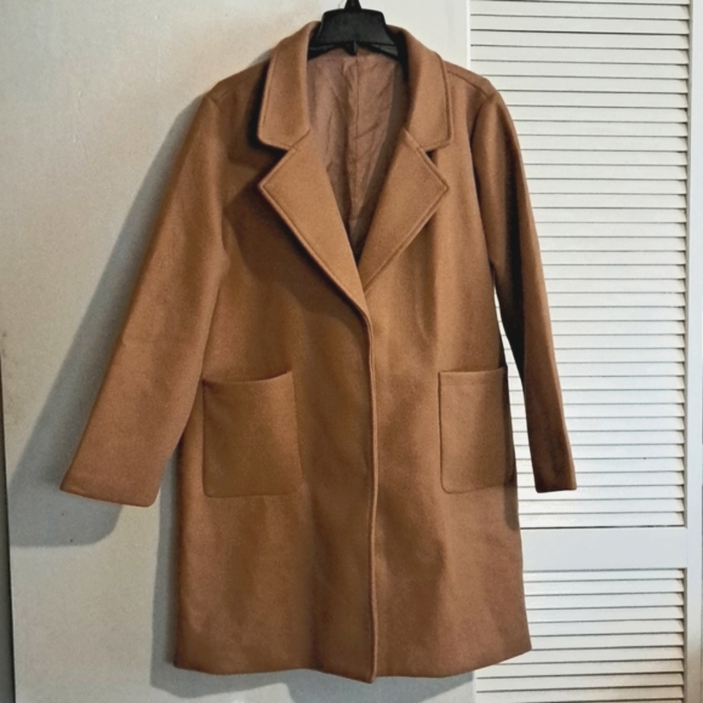 Omoone Womens Notched Lapel Polyester Coat Mid Long 2 Button Snap 2XL New wo tag